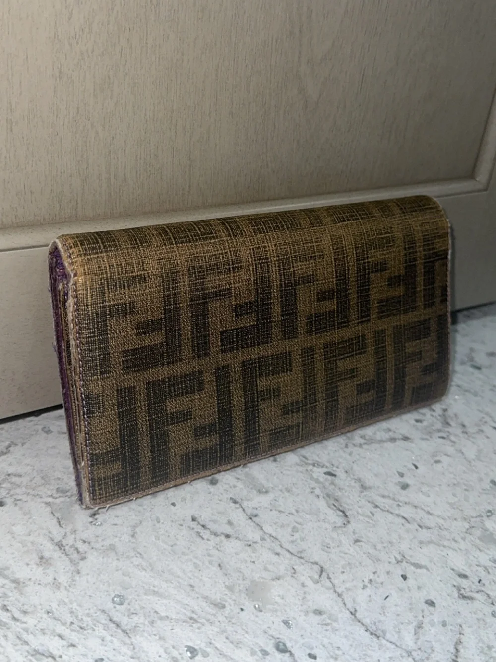 FENDI ZUCCA CONTINENTAL TOBACCO WALLET PURPLE INTERIOR —AUTHENTIC—